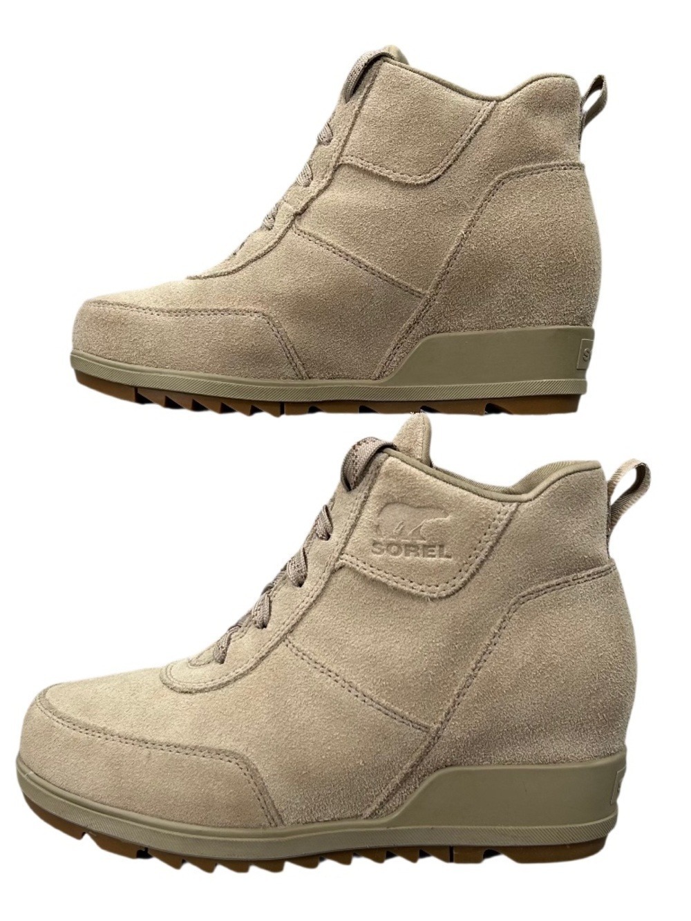 Sorel Women's Evie Sport Lace Tan Nubuck Leather Wedge Boots Size 6.5